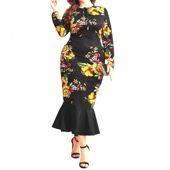 Floral Print Mermaid Hem Dress